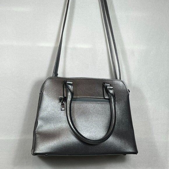 NWOT Mark New York Embelished Pattern Metalic Grey Satchel Bag - Picture 8 of 14